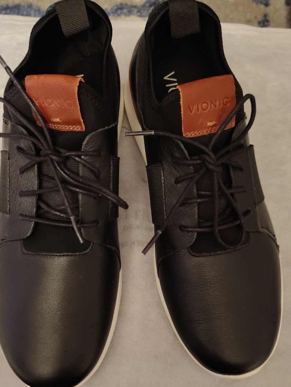 Vionic Men’s Black Leather Sneakers with Brown Leather Tongue